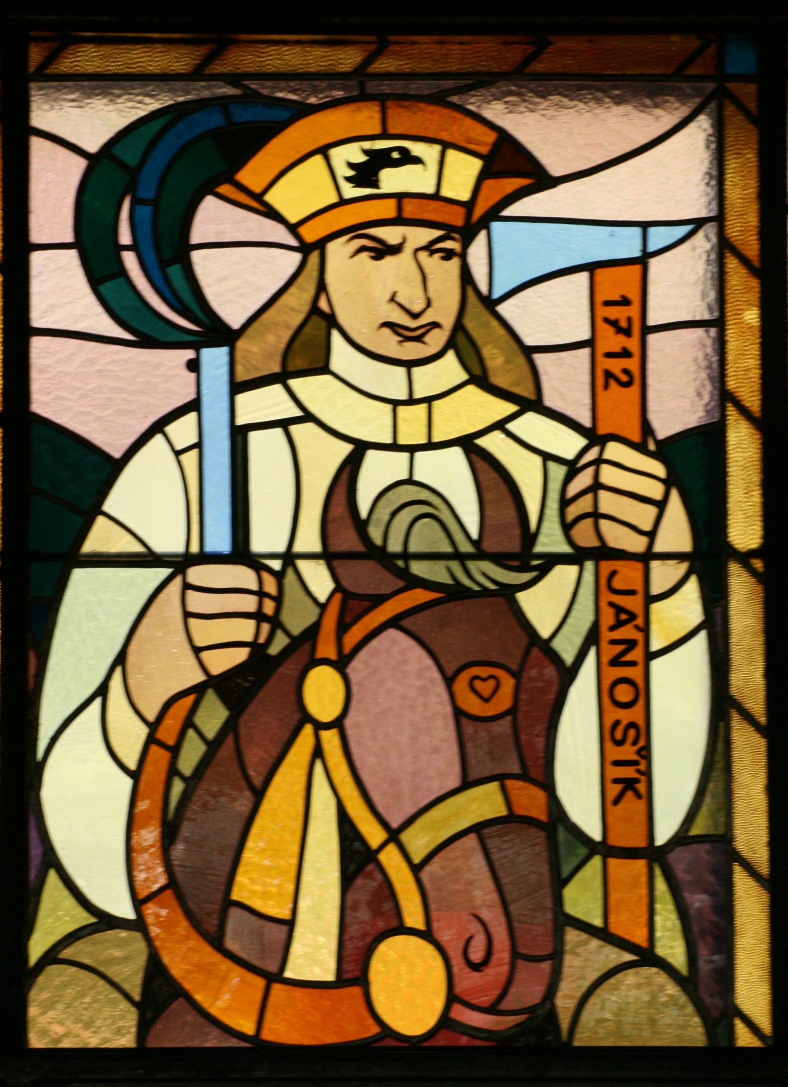 Juraj Jánošík Depiction on Stained Glass by Janko Alexy at PKO in Bratislava, Slovakia