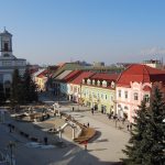 Poprd Main Square, Peaks of High Tatras Seen in Upper Right Section